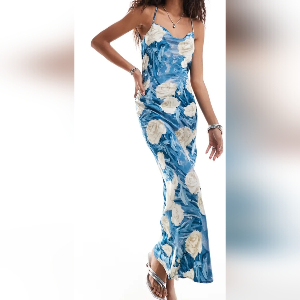 Floral Blue and White Maxi Dress
